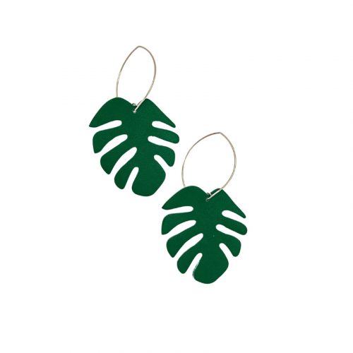 Monstera - fenyő- kézműves design fülbevaló 