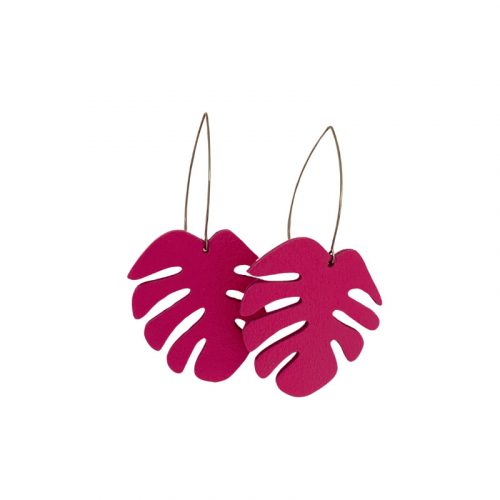 Monstera - sötét rózsaszín - kézműves design fülbevaló 